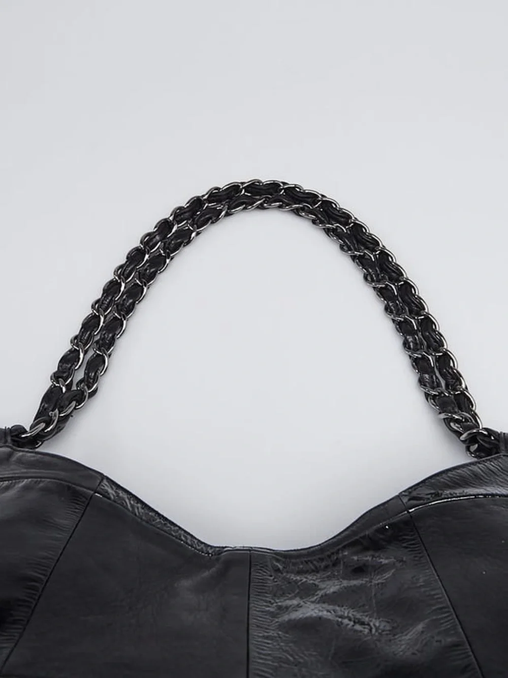 Authentic Chanel large Brooklyn ligne patchwork black leather Cabas tote